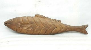 Vintage Old Wooden Carved Figure Statue Wall Hanging Decor Large Fish Mp