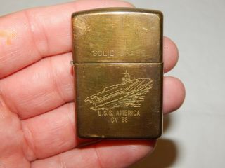 U.  S.  S.  America Cv - 66 Solid Brass Zippo Lighter Usa.  Dated 1932 - 1990 Unfired