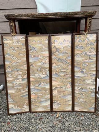 Chinese Antique Set Of Four Handmade Embroidered Kesi Silk Qing China Asian