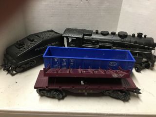 Vintage Marx Penn Central Steam Engine 1666 And Tender,  Nyc And Erie Cars