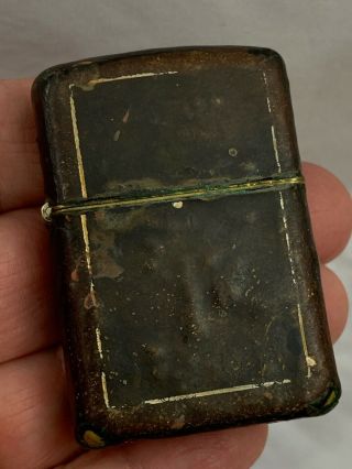 Early 1950’s Leather Zippo Lighter 2032695 Patent Insert - Brown Calfskin