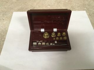 Pharmacy Weights (15) By Ohaus Sto - A - Weigh W/ Tweezers & Bakelite Case - Vintage