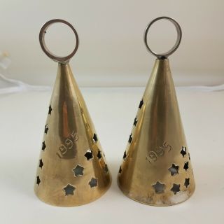 Vintage Hand Made Silver Plated Cone Shaped Bell Ringer 1995 Star Cut Outs Set 2