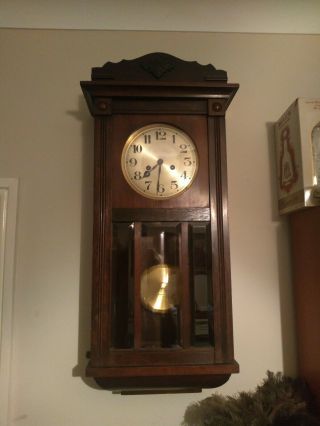 Gustav Becker Pendulum Wall Clock Good Order Oak Case Vintage