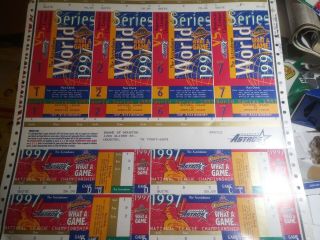 1997 Houston Astros Full Playoff World Series Ticket Strip Sheet Stub Uncut