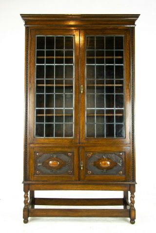 Antique Display Cabinet,  Antique Barley Twist Oak Bookcase,  Scotland 1910,  B1405