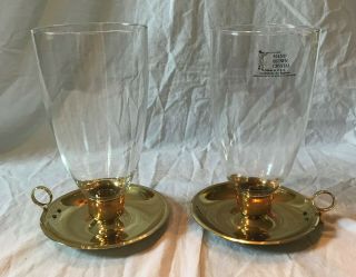 Vintage Baldwin Brass Chamber Hurricane Candle Holders W Glass Shades