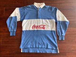 Vintage Coca Cola Rugby Shirt Small Blue Rare