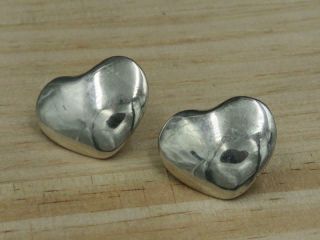 Vintage Taxco Mexico Sterling Silver Large Puffy Heart Pierced Earrings