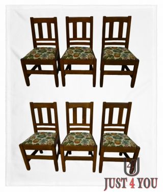 Antique Stickley Brothers Mission Oak Set Of 6 Dining Chairs