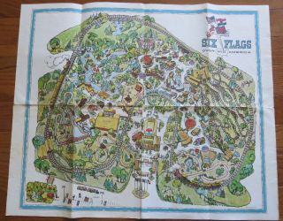 Vintage 1971 Six Flags Over Mid - America Souvenir Amusement Park Map St.  Louis Mo