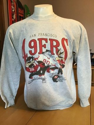 Vintage San Francisco 49ers Looney Tunes Crewneck Sweatshirt Large Taz Bugs
