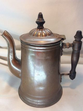 Antique Vintage Old Copper Tea/coffee Pot Wooden Handle 8 1/2 " (l5)