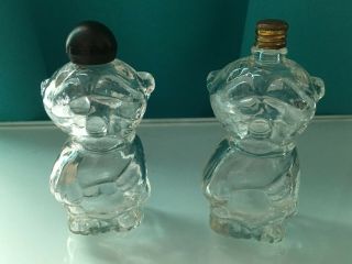 Two Vintage Bonzo The Dog Clear Glass Novelty Perfume Bottles