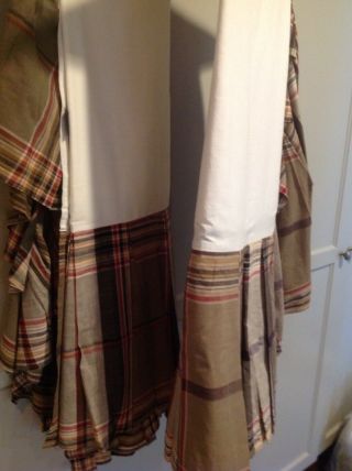 Ralph Lauren Vintage Madras Plaid Two Twin Bed Skirt Pleated Taupe Rust Olive