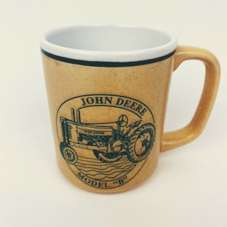 Vintage John Deere Model B Tractor History Coffee Mug Cup Embossed Yellow Green