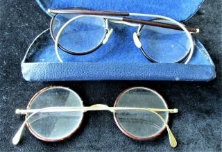 7 - Two Pairs Of Vintage/antique Yellow Metal Spectacles In Case -.