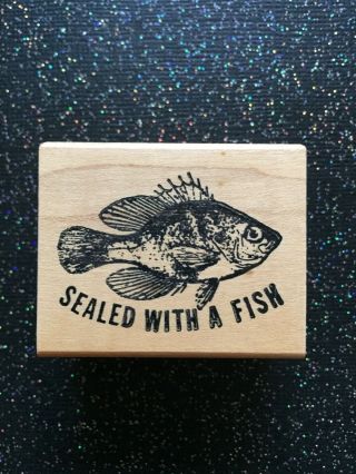 Vintage Rubber Stamp " With A Fish " By Graphic Rubber Stamps 1 1/2 X 1 3/4