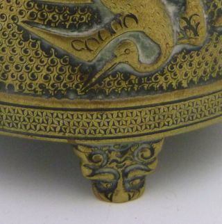 CHINESE POLISHED BRONZE CENSER WITH CRANE DECORATION,  18TH CENTURY,  SIGNED 2