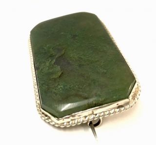 Antique Very Large Heavy Silver Green Moss Agate Brooch 75x46mm Gift Boxed