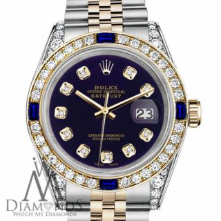 Rolex Ss & Gold 26mm Datejust Watch Purple Dial With Sapphire & Diamond Bezel