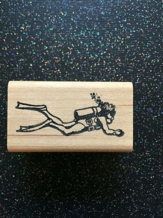 Vintage Rubber Stamp " Scuba Dude " By Rubber Stamps Of America 2 X 1 1/8 "