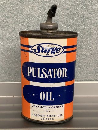 Vintage Surge Pulsator Oil Can Tin 3 Oz Handy Oiler Babson Brothers Chicago