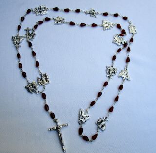 Vintage Stations Of The Cross Rosary Beads W Crucifix,  Italy,  29 " Long