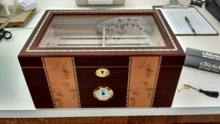 Clear Top 150 Ct Luxury Burlwood Cigar Humidor With Accessories
