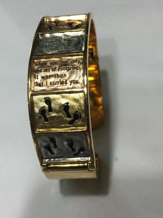 Vtg 90s Goldtone Copper Silvertone Footsteps In The Sand Cuff Bracelet 3/4”w