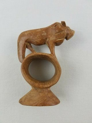 VTG 5 Ct.  Hand Carved Wooden Napkin Ring Holders / African Animal Safari Kenya 3