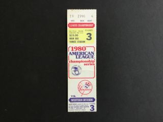 1980 Alcs Game 3 Ticket Stub (kc Royals Vs Ny Yankees) George Brett 2hrs Vg/ex