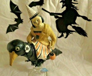 Nicol Sayre Vintage Halloween Witch Riding A Crow