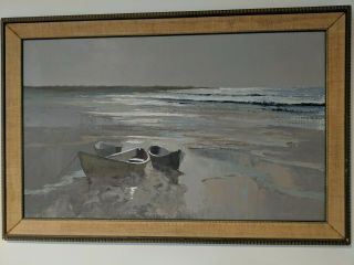 Large Antique George Carpenter Signed Oil Boats Painting Maine Nantucket Estate