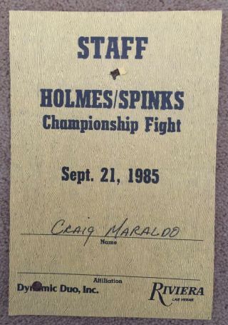 Holmes Vs Spinks 09/21/85 Championship Fight Boxing Staff Credential Press Pass