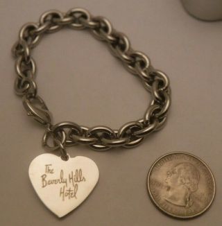 The Beverly Hills Hotel & Bungalows Vintage Stainless Heart Charm Bracelet
