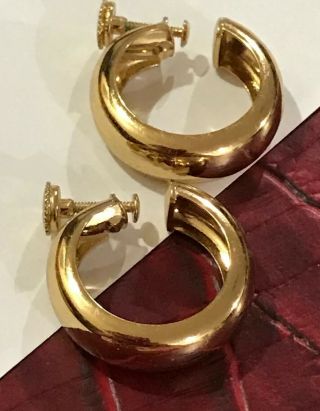 Vintage Monet Gold Tone Wide Hoop Screw Back Clip On Earrings