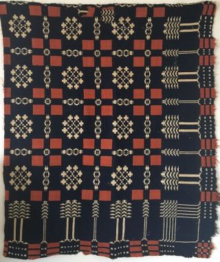 1850 - 1860 Early American Woven Wool Coverlet Piece (2521)