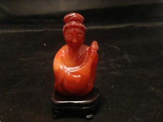 Vintage Chinese Carving Carnelian Agate Stone Woman Playing Instrument Figure
