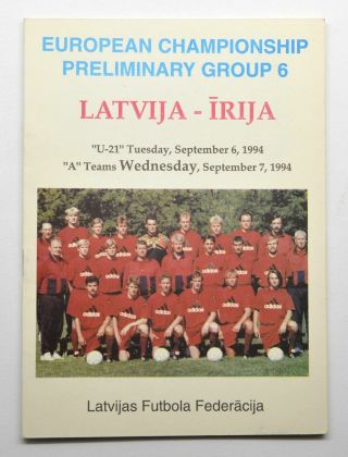 1994 European Championship Preliminary Latvia Vs Ireland Football Programme