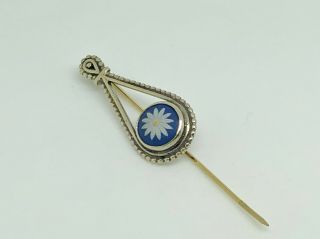 Gorgeous Vintage Sterling Silver Wedgwood Jasper Daisy Stick Pin