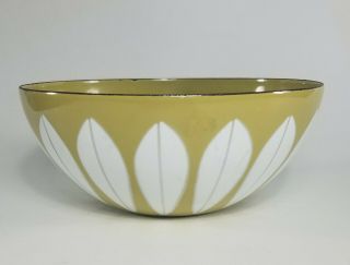 Vintage Mcm Cathrineholm Lotus Bowl White On Mustard Yellow,  5.  5 ",  5 1/2 "