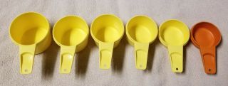 Complete Set 6 Vintage Tupperware Bright Yellow,  1 Orange Measuring Cups Measure
