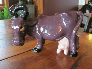 Vintage Hand Painted Ceramic Purple Cow Figure Figurine Anthropomorphic,  Funny