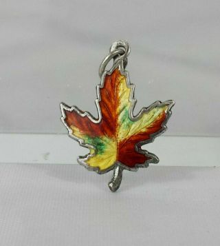 Vintage Sterling Silver Enamel Autumn Maple Leaf Canada Pendant Charm Bmco
