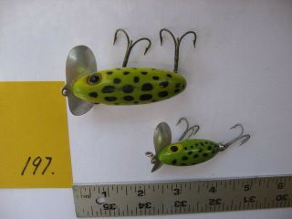 197) 2 Vintage Jitterbug Fishing Lures By Fred Arbogast.  Both Frog Patterns?