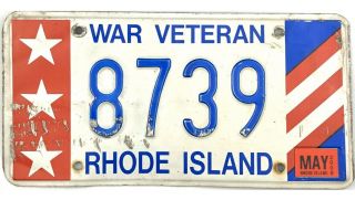 2008 Rhode Island War Veteran License Plate 8739