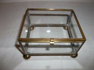 Vintage Glass And Brass Trinket / Jewelry Box With Hinged Lid