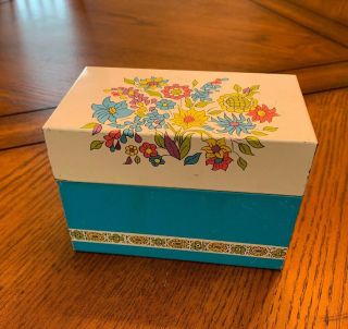 Vintage Antique Flower Tin Recipe Box By Ohio Art 1960 