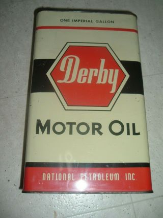 1 Vintage Derby Motor Oil Can One Imperial Gallon